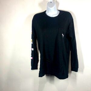 Pink Victoria’s Secret black dog logo pink floral long sleeve top size xs